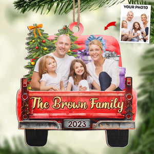Photo personnalisée « Meilleure famille de tous les temps » - Décoration familiale personnalisée - En forme de voiture en bois - Cadeau de Noël pour les membres de la famille