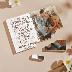 Photo personnalisée de mon endroit préféré au monde - Blocs de construction rectangulaires horizontaux personnalisés pour couple - Cadeau pour mari et femme, anniversaire