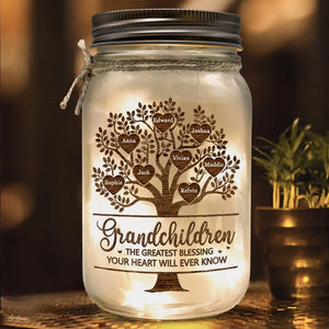 La plus grande bénédiction - Lampe personnalisée en pot Mason pour la famille - Cadeau pour la fête des mères, grand-mère