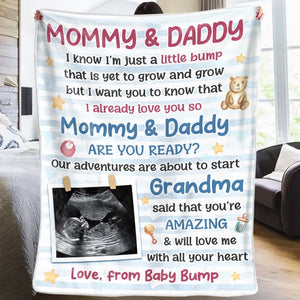 Couverture personnalisée avec photo « Maman, papa, es-tu prêt » ? Cadeau de naissance, cadeau pour la première maman, le premier papa.