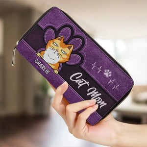 Portefeuille long en cuir personnalisé « Happy Being Fur Mom » pour chien et chat – Cadeau pour propriétaires et amoureux des animaux