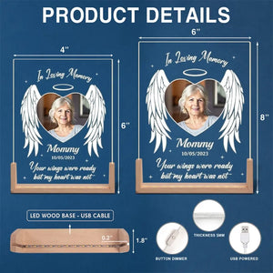 Photo personnalisée Votre lumière brillera toujours dans mon cœur - Veilleuse LED 3D en noyer personnalisée en forme de mémorial - Cadeau de condoléances pour les membres de la famille