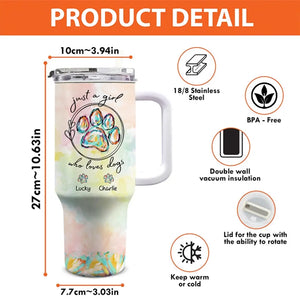 Juste une fille qui aime les chiens - Gobelet personnalisé en acier inoxydable de 1 134 ml avec poignée pour chien et chat - Cadeau pour les propriétaires et les amoureux des animaux