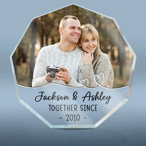 Photo personnalisée « Nous sommes ensemble depuis » – Plaque acrylique personnalisée en forme de nonagone pour couple – Cadeau pour mari et femme, anniversaire
