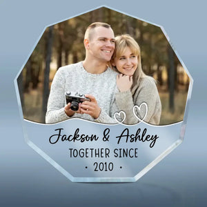 Photo personnalisée « Nous sommes ensemble depuis » – Plaque acrylique personnalisée en forme de nonagone pour couple – Cadeau pour mari et femme, anniversaire