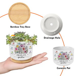Fleurs dans le jardin de grand-mère - Pot de fleurs en céramique personnalisé avec effet gonflable 3D imprimé pour décoration d'intérieur - Cadeau de pendaison de crémaillère pour grand-mère