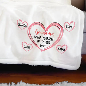 Enveloppez-vous de notre amour - Couverture familiale personnalisée - Fête des Mères, cadeau pour maman, grand-mère