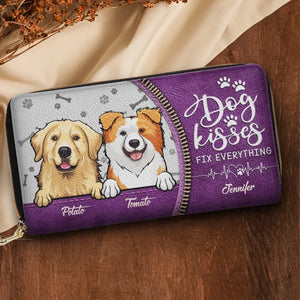 Bisous de chien : tout est possible ! Portefeuille long en cuir personnalisé pour chien et chat ! Cadeau pour les propriétaires et les amoureux des animaux.