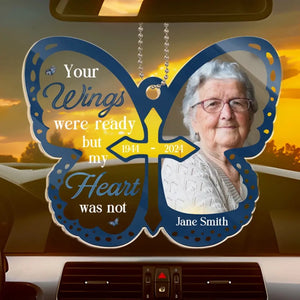 Photo personnalisée « Vos ailes étaient prêtes » - Ornement de voiture personnalisé commémoratif - Forme personnalisée en acrylique - Cadeau de condoléances pour les membres de la famille