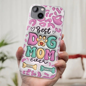 Meilleure maman de chien au monde - Coque de téléphone transparente personnalisée avec effet gonflable 3D - Cadeau pour propriétaires et amoureux des animaux