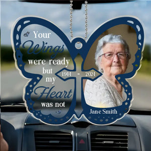 Photo personnalisée « Vos ailes étaient prêtes » - Ornement de voiture personnalisé commémoratif - Forme personnalisée en acrylique - Cadeau de condoléances pour les membres de la famille