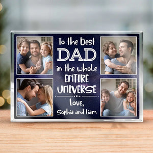 Photo personnalisée du meilleur papa de l'univers entier - Plaque rectangulaire en acrylique personnalisée pour la famille - Cadeau d'anniversaire pour papa