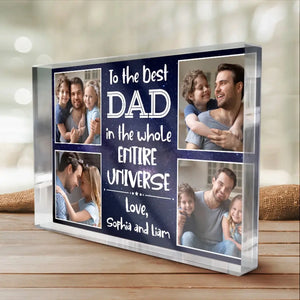 Photo personnalisée du meilleur papa de l'univers entier - Plaque rectangulaire en acrylique personnalisée pour la famille - Cadeau d'anniversaire pour papa