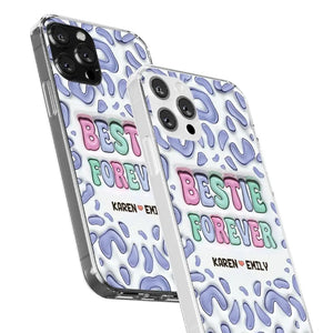 Coque de téléphone transparente personnalisée avec effet gonflé en 3D « Bestie Forever » – Cadeau pour meilleures amies, meilleures amies, sœurs