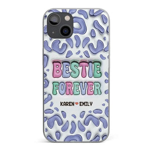 Coque de téléphone transparente personnalisée avec effet gonflé en 3D « Bestie Forever » – Cadeau pour meilleures amies, meilleures amies, sœurs