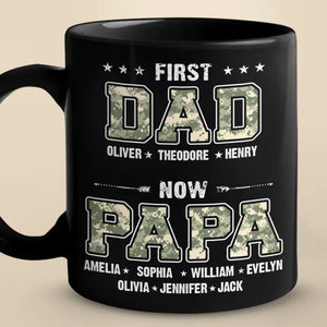 Premier papa, maintenant papa - Tasse noire personnalisée pour la famille - Fête des pères, cadeau pour papa, grand-père