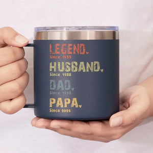 La vie d'un homme - Gobelet personnalisé en acier inoxydable de 14 oz avec poignée - Cadeau pour la fête des pères, papa ou grand-père