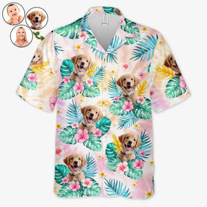 Photo personnalisée « Je veux juste m'allonger sur la plage » - T-shirt hawaïen unisexe personnalisé pour chien et chat - Cadeau de vacances d'été, cadeau pour propriétaires d'animaux et amoureux des animaux