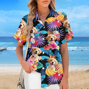 T-shirt hawaïen tropical unisexe personnalisé avec photo « Le plus cool de la plage » pour chien et chat - Cadeau idéal pour les vacances d'été, les propriétaires d'animaux et les amoureux des animaux.