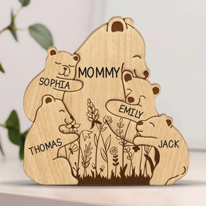 L'amour maternel est la paix - Puzzle en bois personnalisé en forme d'ours - Sculptures d'animaux en bois, ornements de table en sculpture sur bois, décoration en bois sculpté - Cadeau pour maman, grand-mère