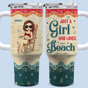 Juste une fille qui aime la plage - Gobelet personnalisé en acier inoxydable de 113 ml avec poignée - Cadeau de vacances d'été pour meilleures amies, meilleures amies et sœurs