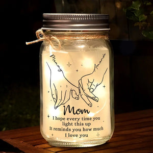 Maman, le cœur de la famille - Lampe personnalisée en pot Mason - Cadeau pour maman et grand-mère