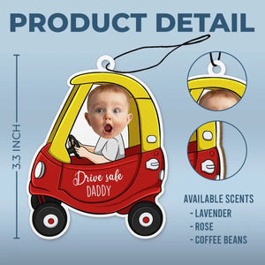 Photo personnalisée Rentrez chez vous en toute sécurité, nous vous aimons - Désodorisant de voiture personnalisé pour la famille - Cadeau pour papa, grand-père