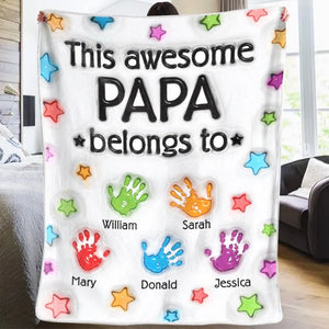 Ce papa génial m'appartient - Couverture familiale personnalisée à effet gonflé 3D - Cadeau pour la fête des pères, papa, grand-père