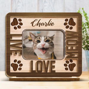 Custom Photo Happiness Is A Warm Puppy - Dog & Cat Personalized Custom Shaped 2-Layered Wooden Plaque With Flat Stand - House Warming Gift For Pet Owners, Pet Lovers