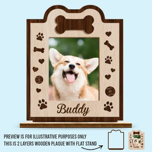 Photo personnalisée « Nos animaux sont notre famille » - Plaque en bois personnalisée à 2 couches avec support plat pour chien et chat - Cadeau de pendaison de crémaillère pour propriétaires et amoureux des animaux