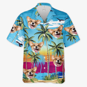 Photo personnalisée Bonjour, je suis prêt pour l'été - Chemise hawaïenne tropicale unisexe personnalisée pour chien et chat - Cadeau de vacances d'été, cadeau pour propriétaires d'animaux, amoureux des animaux