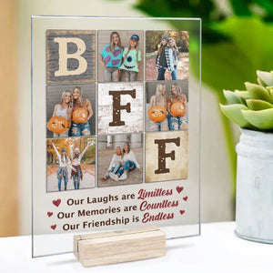 Photo personnalisée « Notre amitié est infinie » - Plaque rectangulaire en acrylique personnalisée pour meilleure amie - Cadeau pour meilleures amies, meilleures amies, sœurs