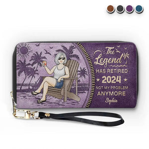 La légende a pris sa retraite, ce n'est plus mon problème - Portefeuille long en cuir personnalisé - Cadeau d'appréciation et de retraite pour collègues, amis de travail, collègues