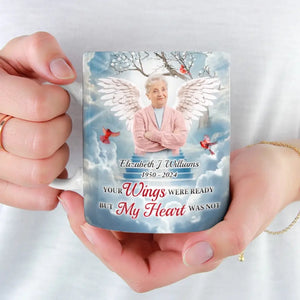 Photo personnalisée : « Un gros morceau de mon cœur vit au paradis » – Mug personnalisé commémoratif – Cadeau de condoléances pour les membres de la famille