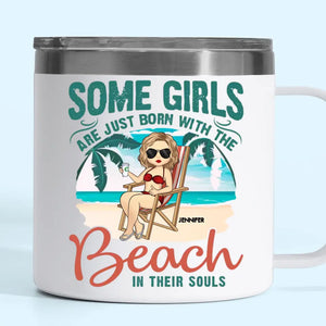 Certaines filles naissent avec la plage - Gobelet personnalisé en acier inoxydable de 14 oz avec poignée - Cadeau pour meilleures amies, meilleures amies, sœurs