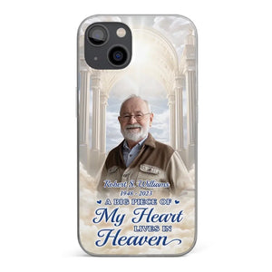Photo personnalisée : « Un gros morceau de mon cœur vit au paradis » – Étui de téléphone transparent personnalisé commémoratif – Cadeau de condoléances pour les membres de la famille