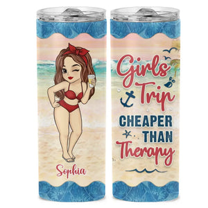 Voyage entre filles moins cher qu'une thérapie - Gobelet fin personnalisé pour meilleure amie - Cadeau de vacances d'été pour meilleures amies, meilleures amies et sœurs