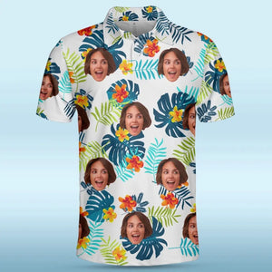 Polo personnalisé avec photo « Joyeux moments et bon soleil » - Imprimé intégral personnalisé pour la famille - Cadeau de vacances d'été, cadeau pour les membres de la famille