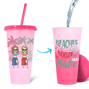 Boissons alcoolisées et meilleures amies - Gobelet personnalisé à couleur changeante - Cadeau de vacances d'été, cadeau d'anniversaire à la piscine pour meilleures amies, meilleures amies, sœurs