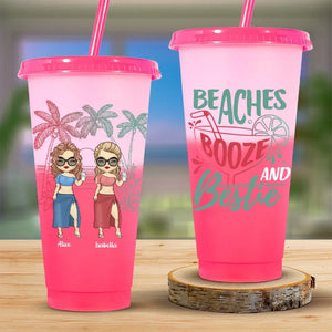 Boissons alcoolisées et meilleures amies - Gobelet personnalisé à couleur changeante - Cadeau de vacances d'été, cadeau d'anniversaire à la piscine pour meilleures amies, meilleures amies, sœurs