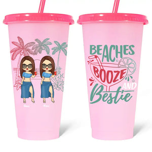 Boissons alcoolisées et meilleures amies - Gobelet personnalisé à couleur changeante - Cadeau de vacances d'été, cadeau d'anniversaire à la piscine pour meilleures amies, meilleures amies, sœurs