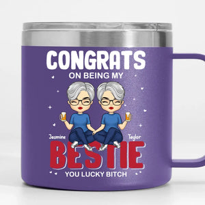Félicitations pour être ma meilleure amie ! Gobelet personnalisé en acier inoxydable de 14 oz avec poignée. Cadeau pour les meilleures amies, les meilleures amies et les sœurs.