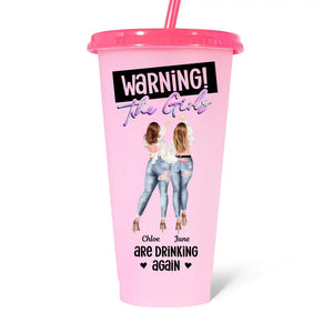 Attention ! Les filles boivent à nouveau ! Gobelet personnalisé à couleur changeante pour meilleure amie ! Cadeau pour les vacances d'été, un anniversaire à la piscine, pour les meilleures amies, les meilleures amies et les sœurs.