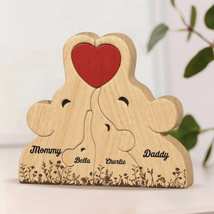 La famille est la chose la plus importante - Puzzle en bois personnalisé en forme d'éléphant - Sculptures d'animaux en bois, ornements de table en sculpture sur bois, décoration en bois sculpté - Cadeau pour les membres de la famille