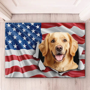 Tapis décoratif personnalisé avec photo « Amour, rires et amis » pour chiens et chats – Cadeau de pendaison de crémaillère pour propriétaires et amoureux des animaux