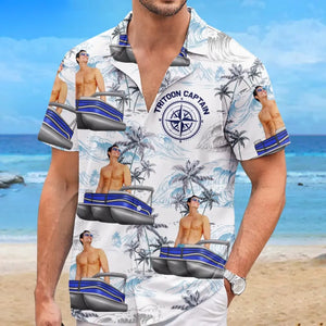 T-shirt hawaïen tropical unisexe personnalisé avec photo « Voilage vers la sérénité » - Cadeau pour les membres de la famille et les amoureux du ponton