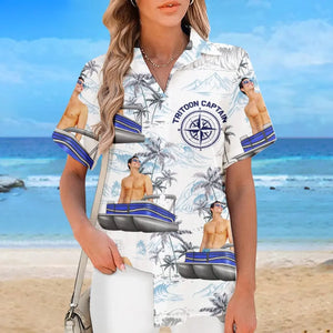 T-shirt hawaïen tropical unisexe personnalisé avec photo « Voilage vers la sérénité » - Cadeau pour les membres de la famille et les amoureux du ponton