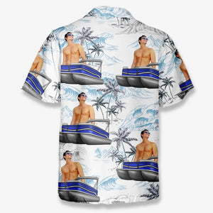 T-shirt hawaïen tropical unisexe personnalisé avec photo « Voilage vers la sérénité » - Cadeau pour les membres de la famille et les amoureux du ponton