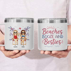Amis, soleil et moments adorables - Gobelet personnalisé en acier inoxydable de 14 oz avec poignée - Cadeau de vacances d'été pour meilleures amies, meilleures amies et sœurs