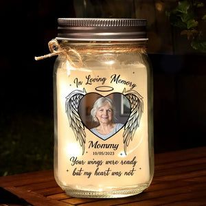 Photo personnalisée à jamais gravée dans nos cœurs - Lampe commémorative personnalisée en pot Mason - Cadeau de condoléances pour les membres de la famille
